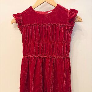 J Crew Crewcuts Smocked Velvet Holiday Dress Size 8 Red